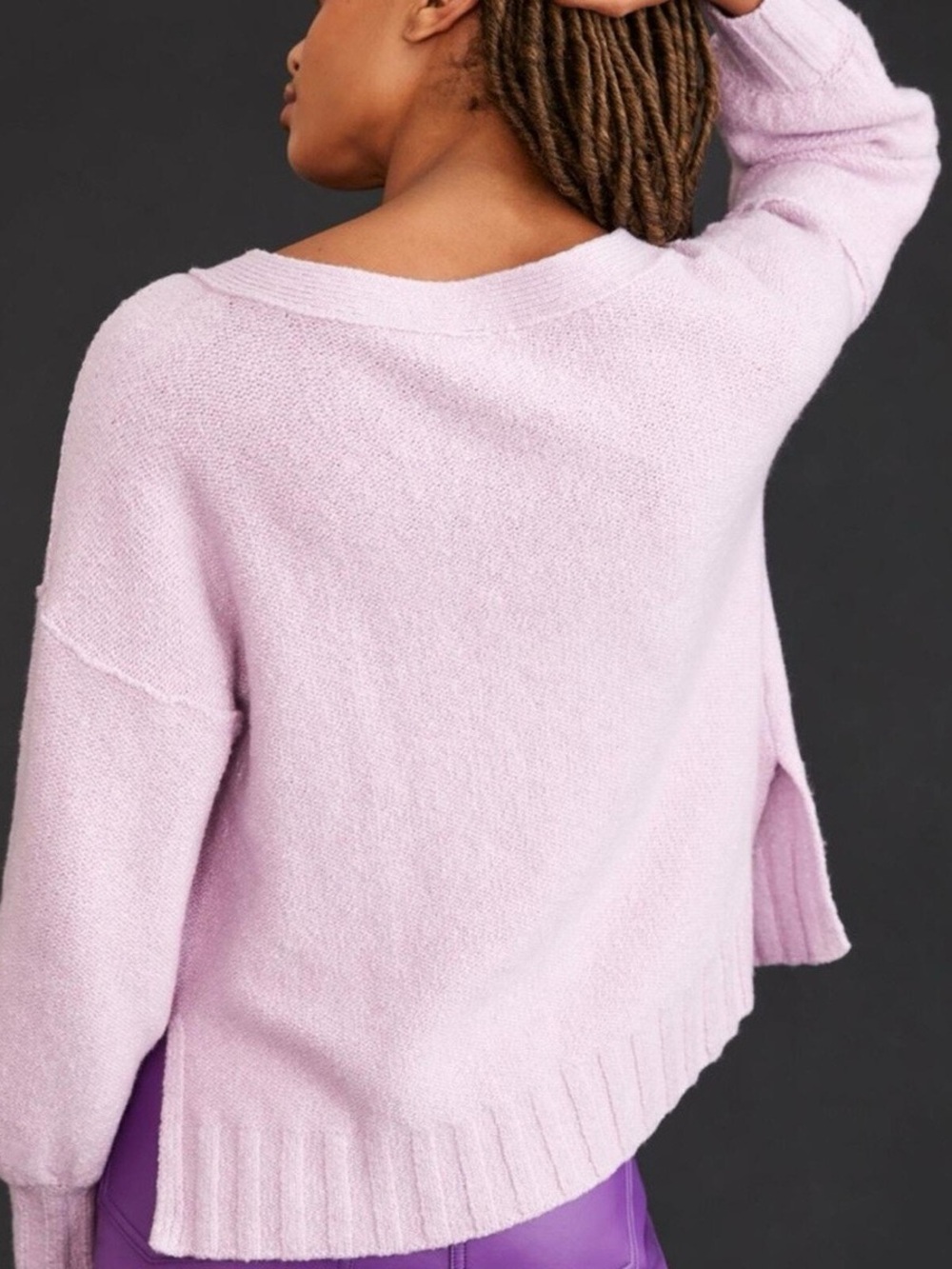 Anthropologie Pilcro Lavender Purple Deep V Cotton Sweater M L - Picture 3 of 9
